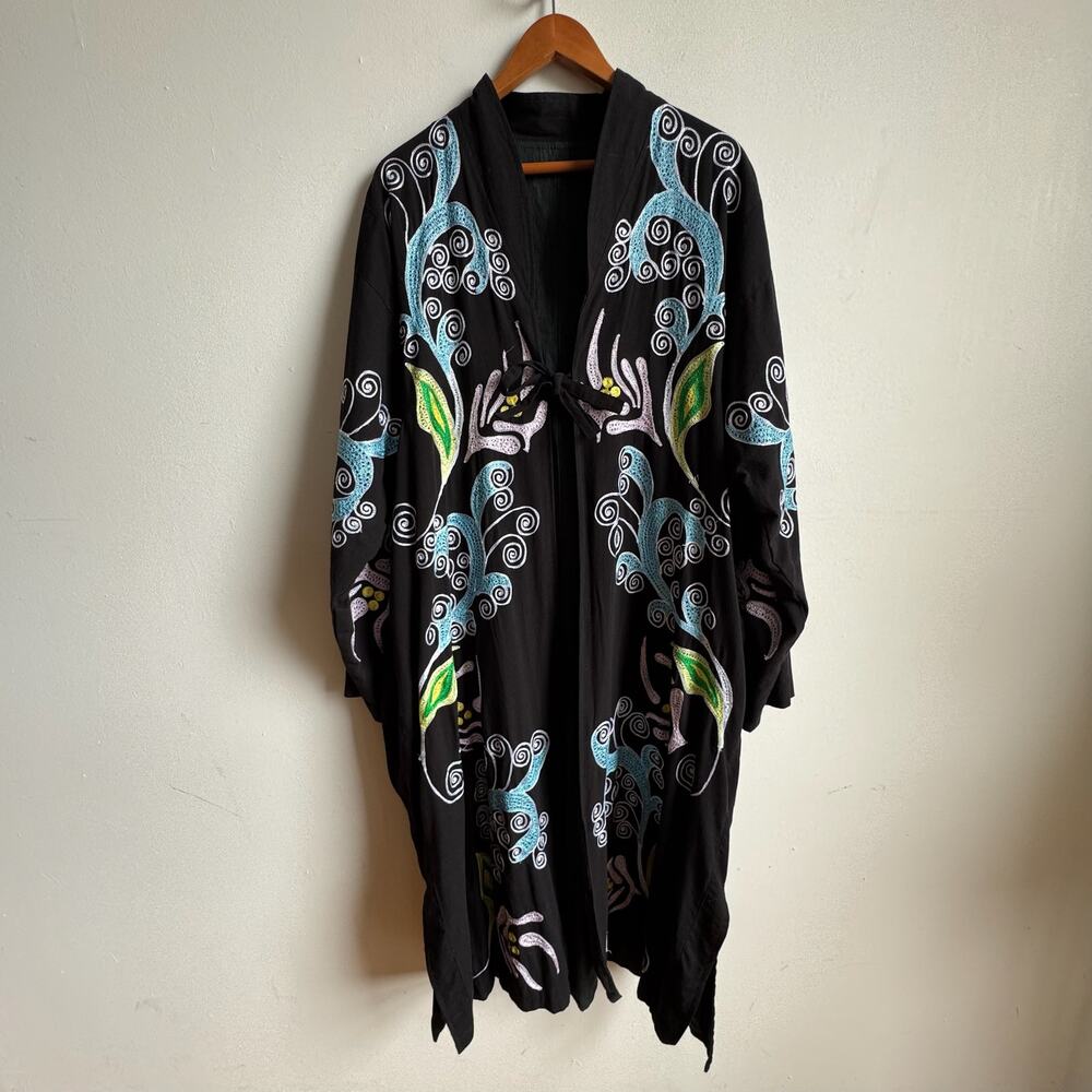 Vintage Black Embroidered Kimono